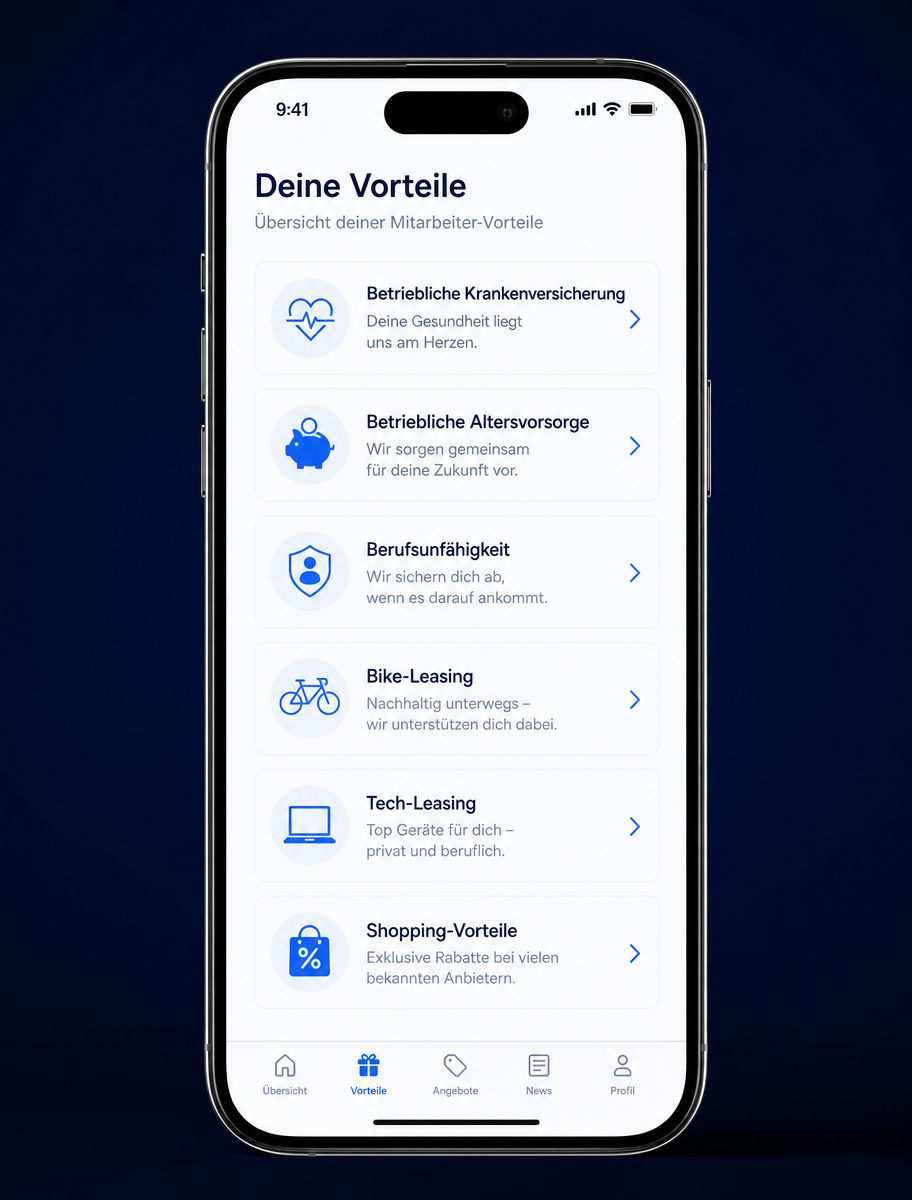 Benefit-Übersicht mit Gesamtwert in der Makemore App