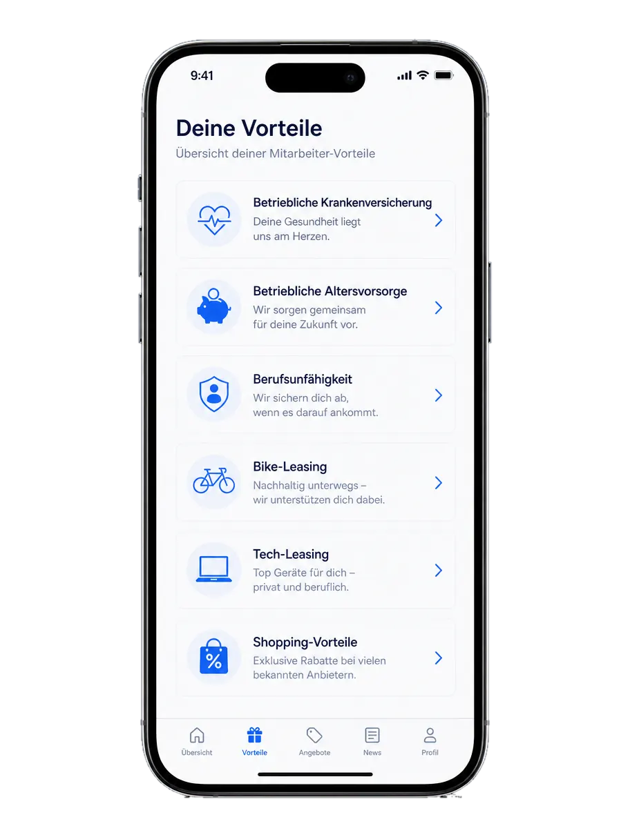 Benefit-Übersicht mit Gesamtwert in der Makemore App