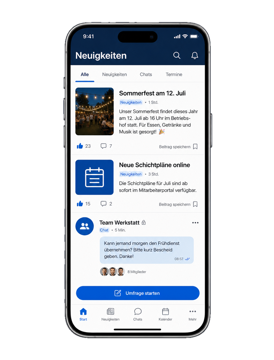 Chat und News-Feed in der Makemore App