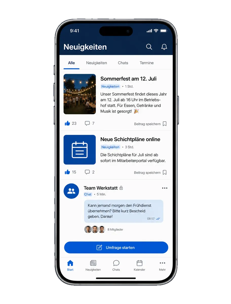 Chat und News-Feed in der Makemore App