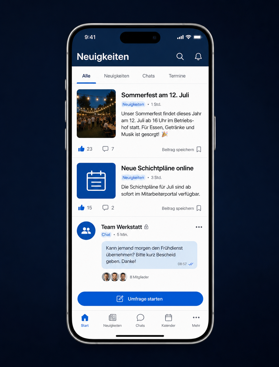 Chat und News-Feed in der Makemore App